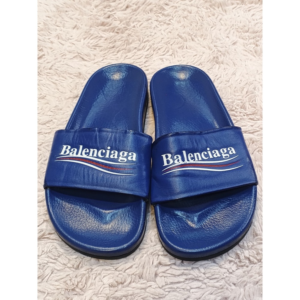 Balenciaga Political Campaign Leather Slides Royal Blue EU 40 506351 Italy